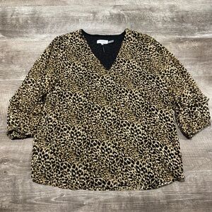 Calvin Klein Quarter Sleeve Cheetah Print Shirt Size Large